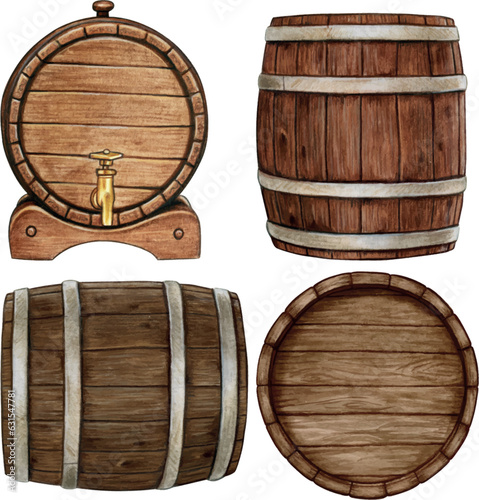 collection of traditional wooden barrels