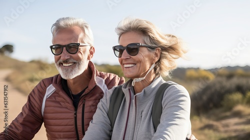 Active senior couple with bicycle, elder biker outdoor activity © thesweetsheep