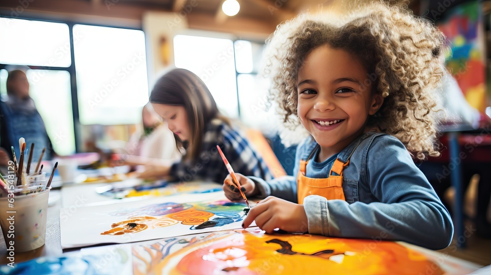 Child painting, kid activity art class