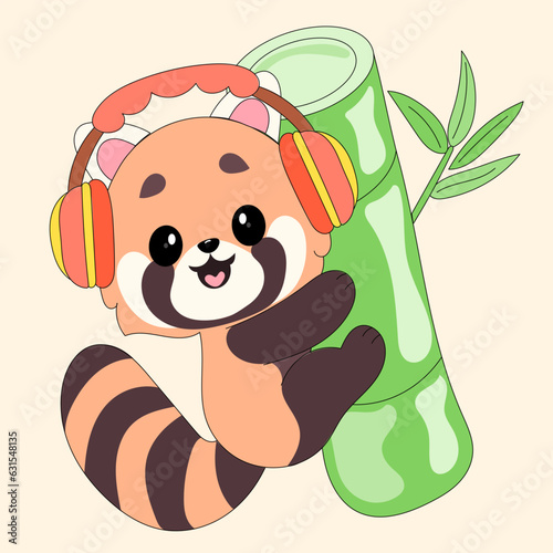 Cute animals in headphones red fox on a branch