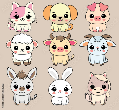 Cute pets.Rustic small animals.Vector illustration.