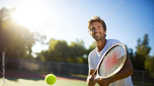 Tennis player man on tennis court at sunny day © thesweetsheep