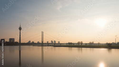 sunset over duesseldorf and rhine river © JS_Fotoworx