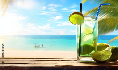 Long Drink mojito cocktail summer tropical sunny beach drink bar, Generative AI