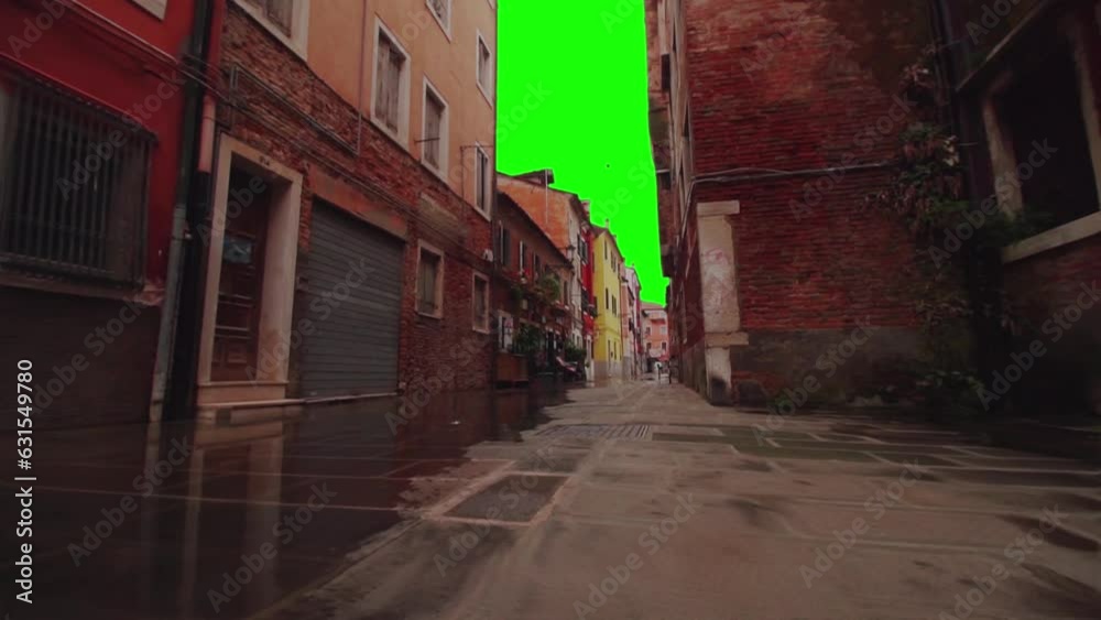 In the middle of the ancient city with the green sky for the chroma key In the middle of the ancient city with the green sky for the chroma key
