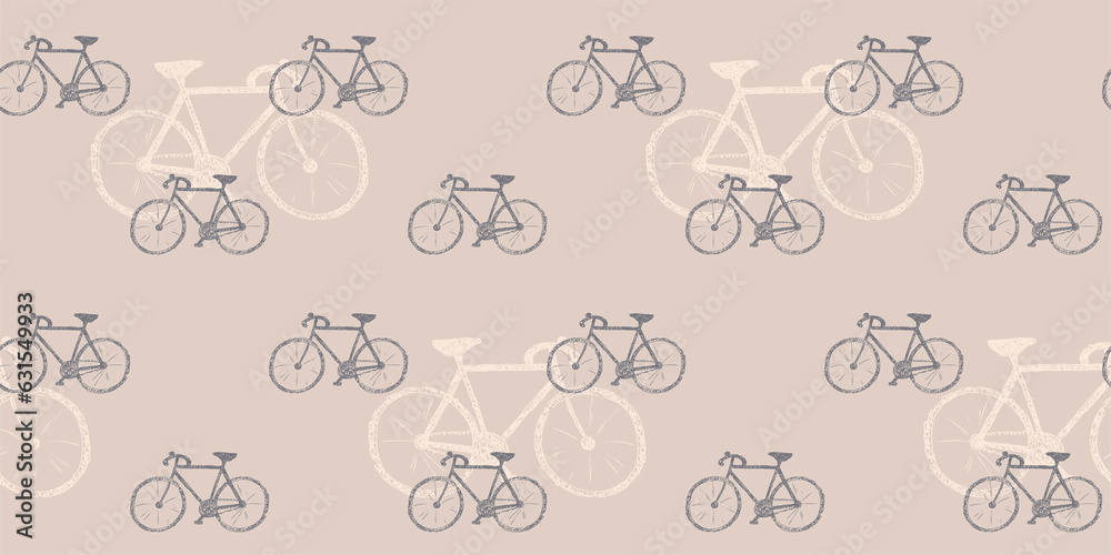 Doodle style seamless pattern with bicycles