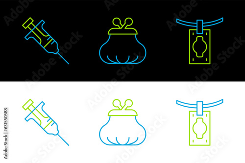 Set line Money laundering, Syringe and Wallet icon. Vector