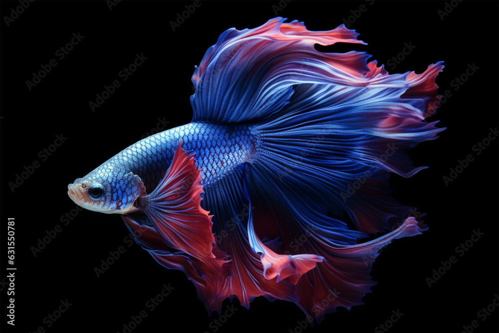 Fototapeta premium Capture the moving moment of fighting fish isolated on black background. betta fish.