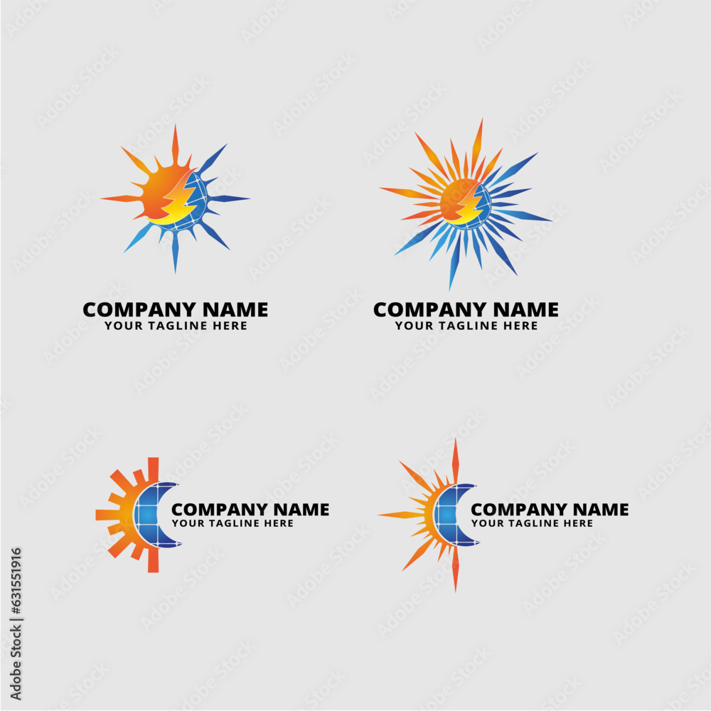 set of logo sun solar energy vector illustration
