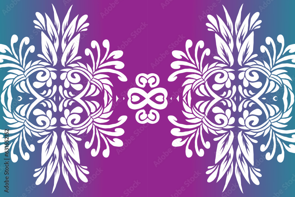 Luxurious nature batik ethnic dayak gradient flower and leaf art design for wedding presentation template 