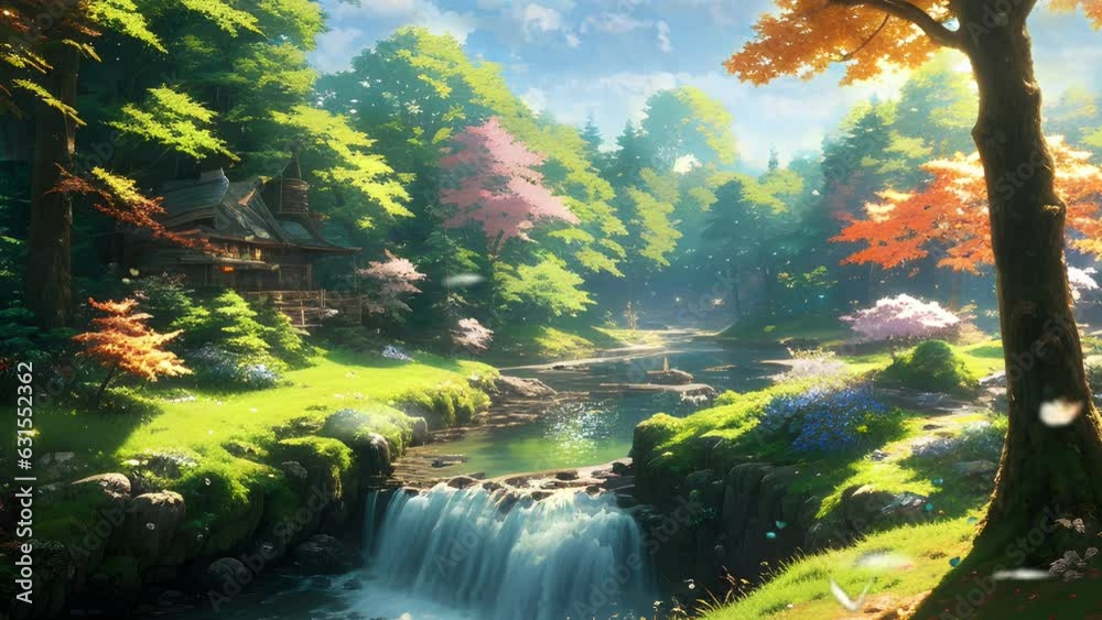 Beautiful scenery of river in a village. Seamless loop video