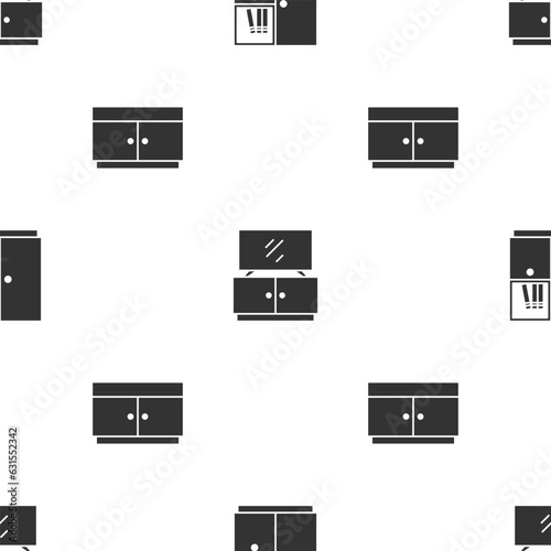 Set Wardrobe, TV table stand and Chest of drawers on seamless pattern. Vector