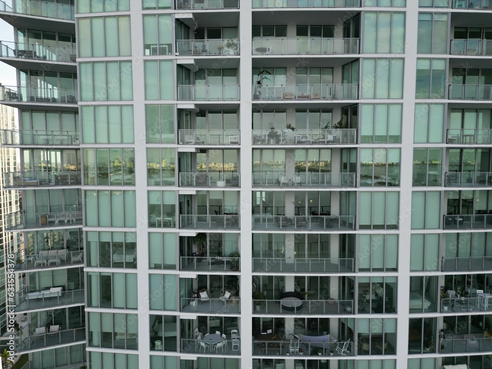 Modern high-rise building with condominium balconies in Miami, Florida Modern high-rise building with condominium balconies in Miami, Florida