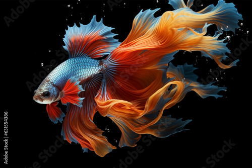 Capture the moving moment of fighting fish isolated on black background. betta fish.