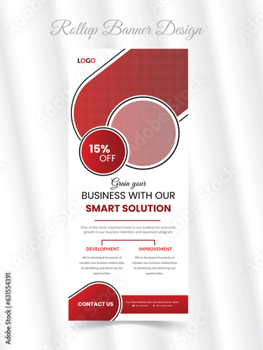 rollup or banner design template. Roll Up Banner template display advertisement design vector illustration, stand, flyer layout.