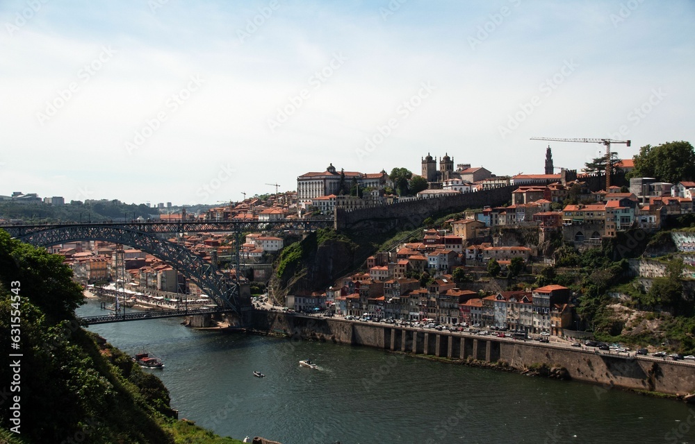 Stunning aerial view of the city of Porto, Portugal with the iconic Ponti di Don Luis I bridge