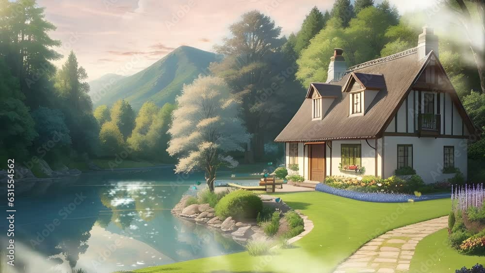 Beautiful scenery of peaceful village. Seamless loop video