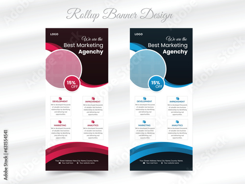 stylish rollup display presentation standee banner in modern style .abstract business professional roll up banner design.