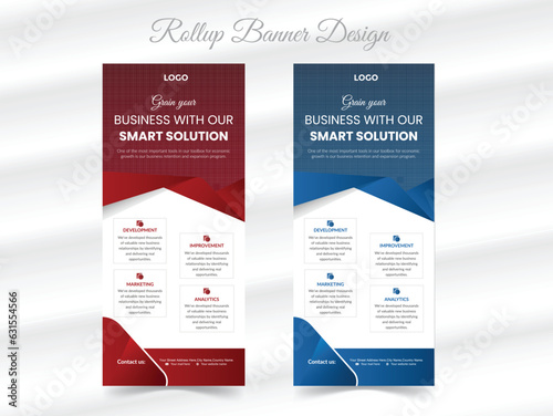 Roll-up banner design, layout of the booth for conferences, presentations, promotions.