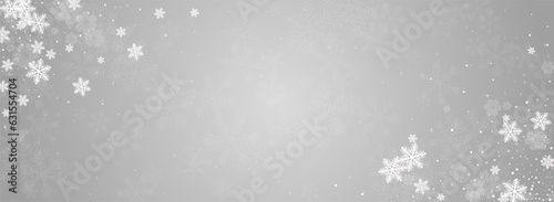 White Snowfall Vector Panoramic Grey Background.