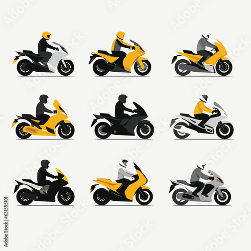 Vector illustration of multiple motorcycles in a variety of styles and designs