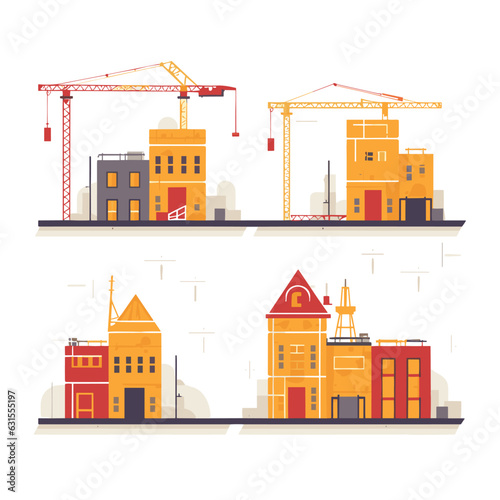 Vector illustration features a collection of construction zones
