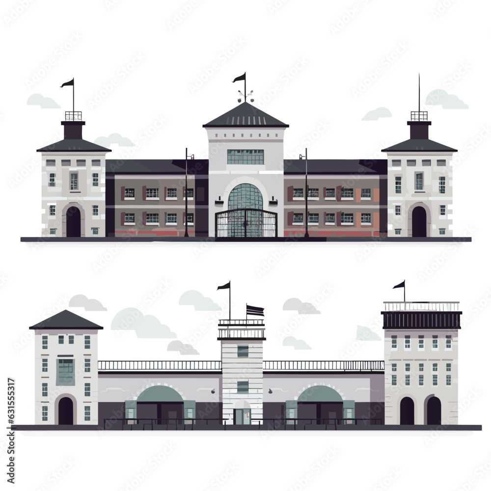Illustration of two different buildings on a white background