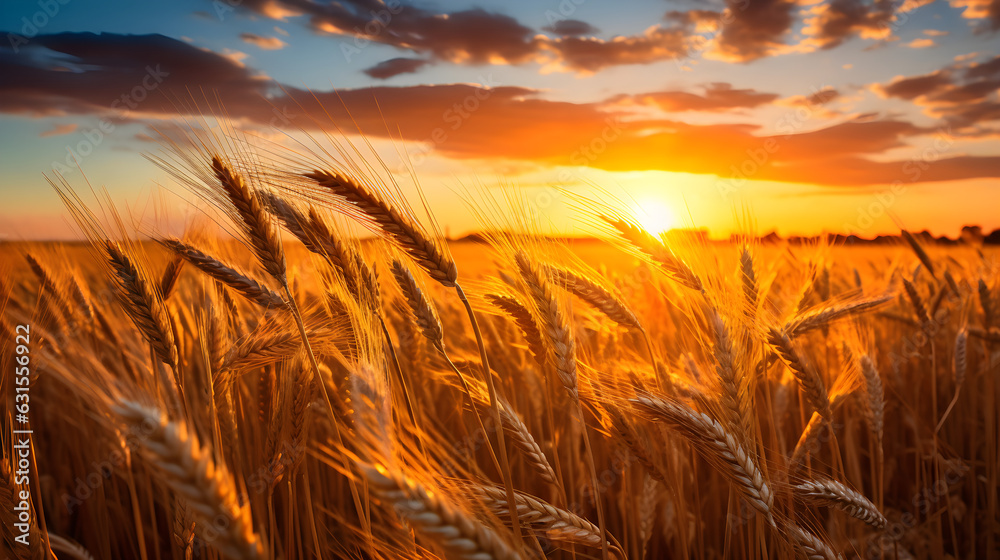 Breathtaking Photograph of Wheat Harvest Landscape, Portraying the Serene Beauty of Agriculture at its Zenith. Generative Ai. 