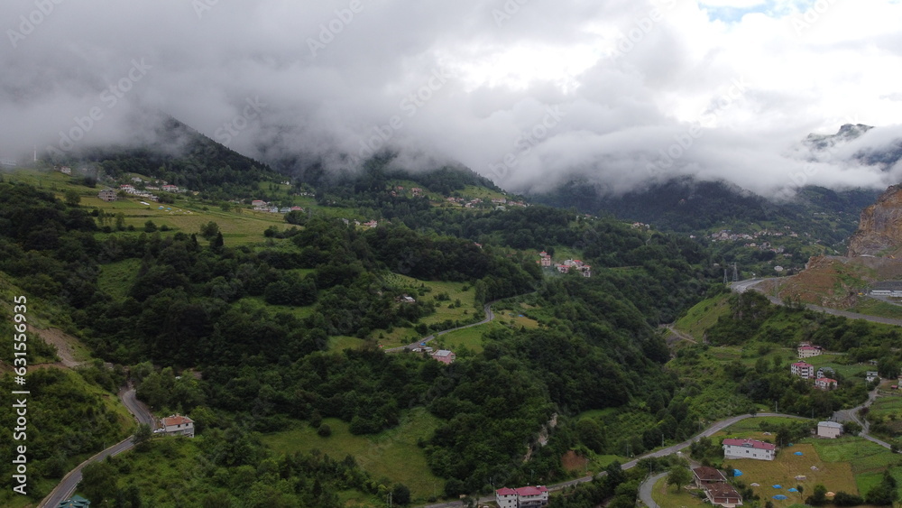 Turkish village nestled near Trabzon, adorned with lush green valleys, abundant trees, and untouched nature
