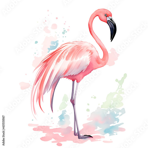 Flamingo in cartoon style. Cute Little Cartoon Flamingo isolated on white background. Watercolor drawing  hand-drawn Flamingo in watercolor. For children s books  for cards  Children s illustration