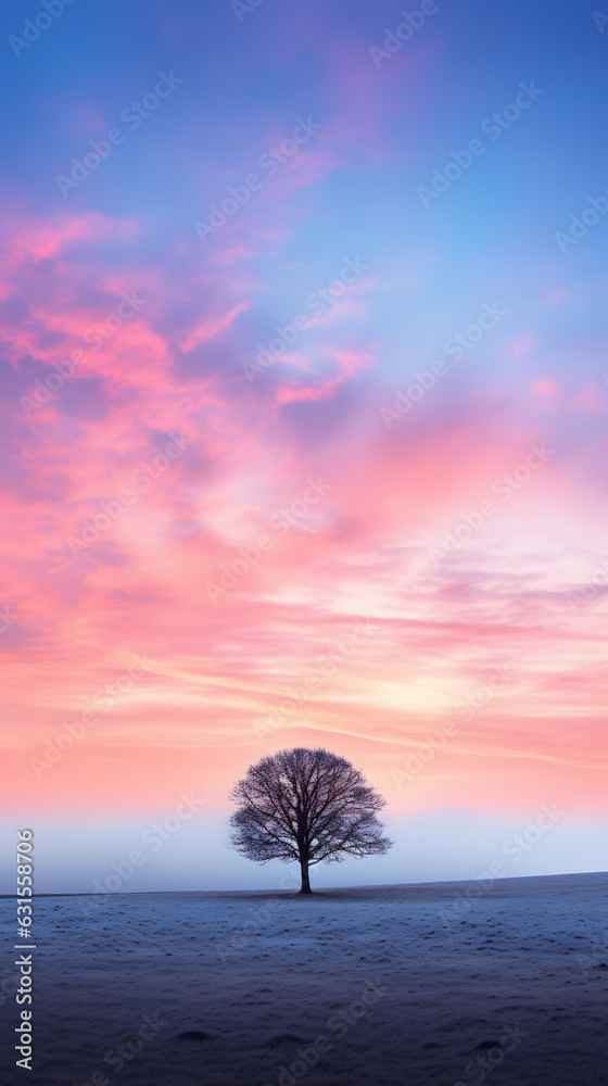 Twilight mist landscape with a tree cloudscape phone hd wallpaper ai generated