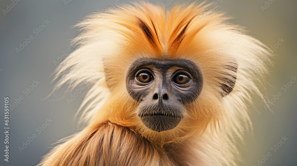 Obraz premium expressive portrait of a Golden Langur, its thoughtful gaze staring directly into the camera lens. Emotive, detail - focused