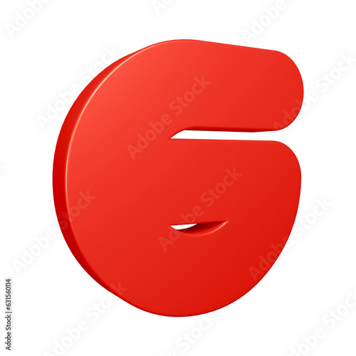 3d number 6 design in red color for math, business and education concept 