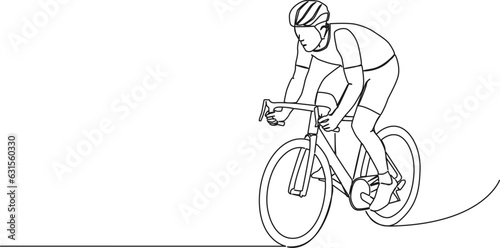 continuous single line drawing of racing cyclist on racer bike, line art vector illustration