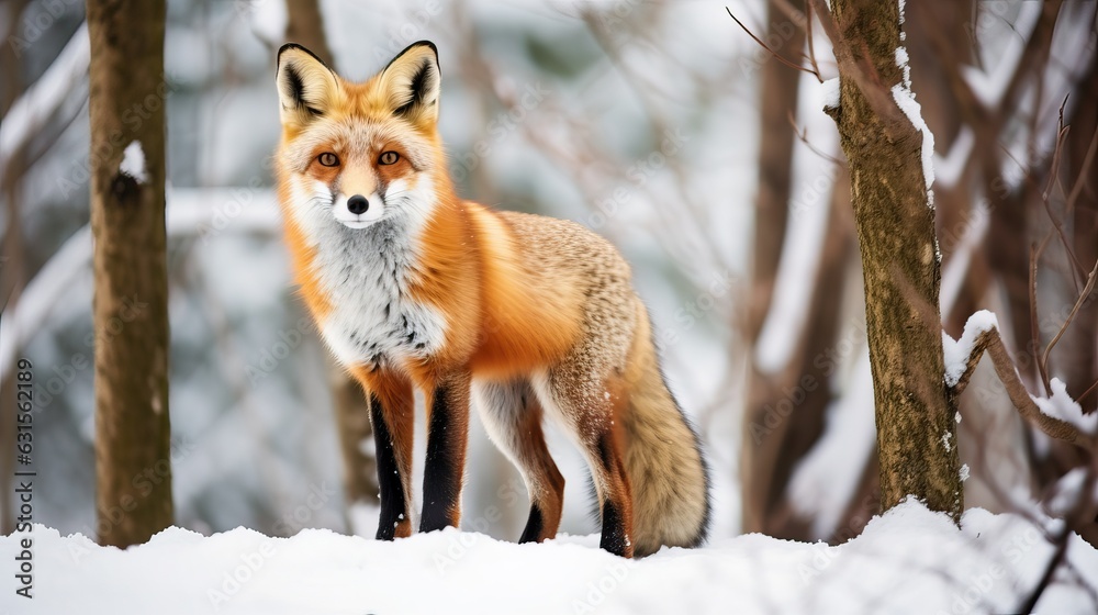 Fototapeta premium Fox portrait in snow winter forest