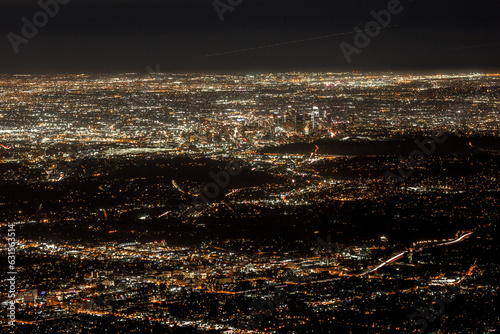 Downtown Los Angeles aerial shot at night