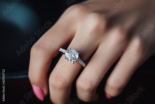 Woman hand with engagement ring. Close up. High quality photo