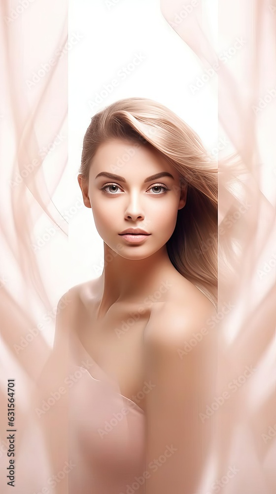 Beautiful woman portrait luxury light background Beautiful woman portrait luxury light background