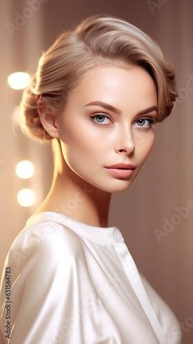 Beautiful woman portrait luxury light background