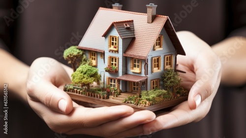 Hand holding house real estate and property investment concept