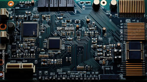 The electronic circuit board close up with a processor