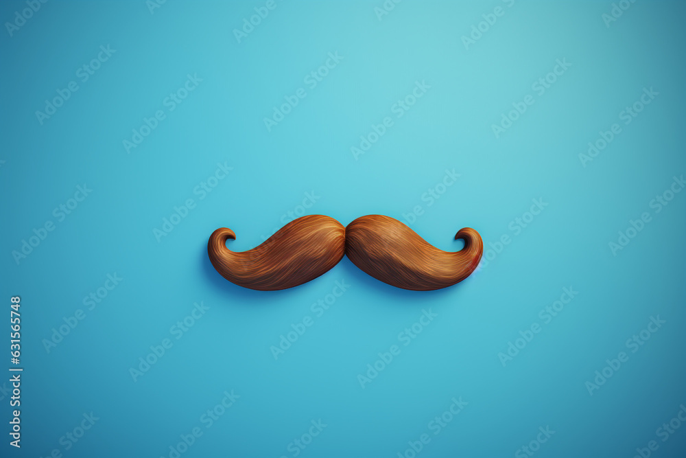 Blue november concept. Mustache isolated on a blue background. High quality photo - obrazy, fototapety, plakaty 