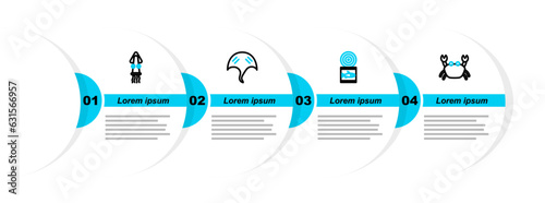Set line Crab, Canned fish, Stingray and Octopus icon. Vector