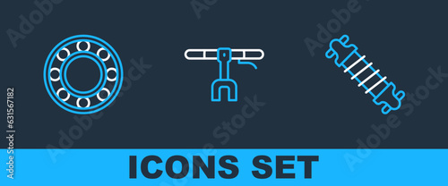 Set line Bicycle suspension, ball bearing and handlebar icon. Vector