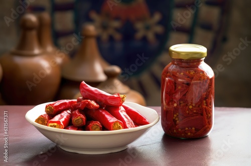 red chili peppers | Pickled Green Chili Pepper | Red chilli pickle | achhar photo