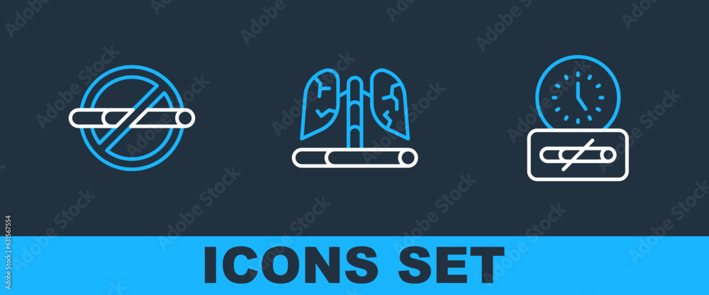 Set line No smoking time, and Disease lungs icon. Vector Set line No smoking time, and Disease lungs icon. Vector