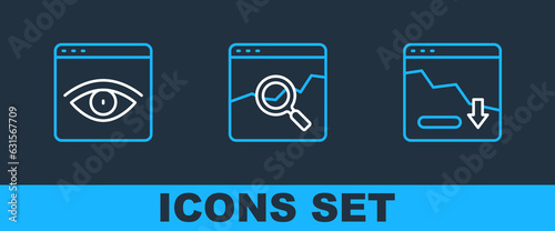 Set line Financial growth decrease, Browser incognito window and Website with stocks market icon. Vector