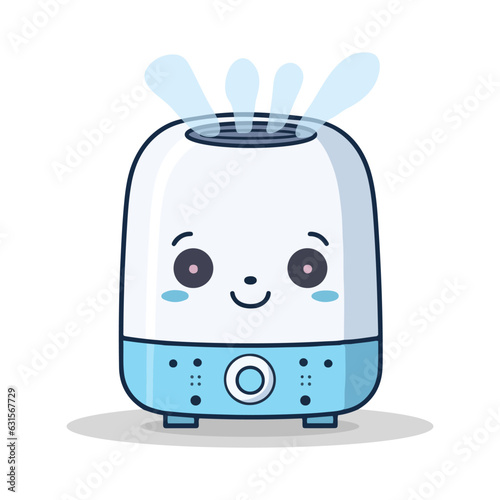 Cute cartoon ultrasonic humidifier for room, home, flat, office. Equipment, domestic, air purifier, vaporizer. Vector illustration for any design.