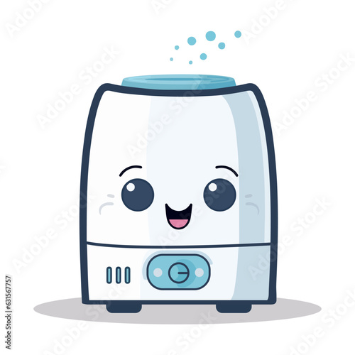 Cute cartoon dehumidifier for room, home, flat, office. Equipment, domestic, air purifier, vaporizer. Vector illustration for any design.