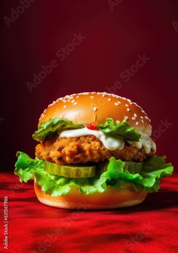 Chicken Burger with mayonnaise, lettuce, pickles